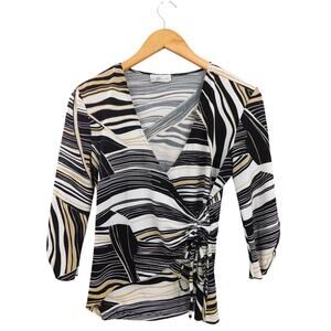 Vintage Y2K IZ Byer California Animal Print 3/4 Sleeve Blouse Top Size M‎ 90S